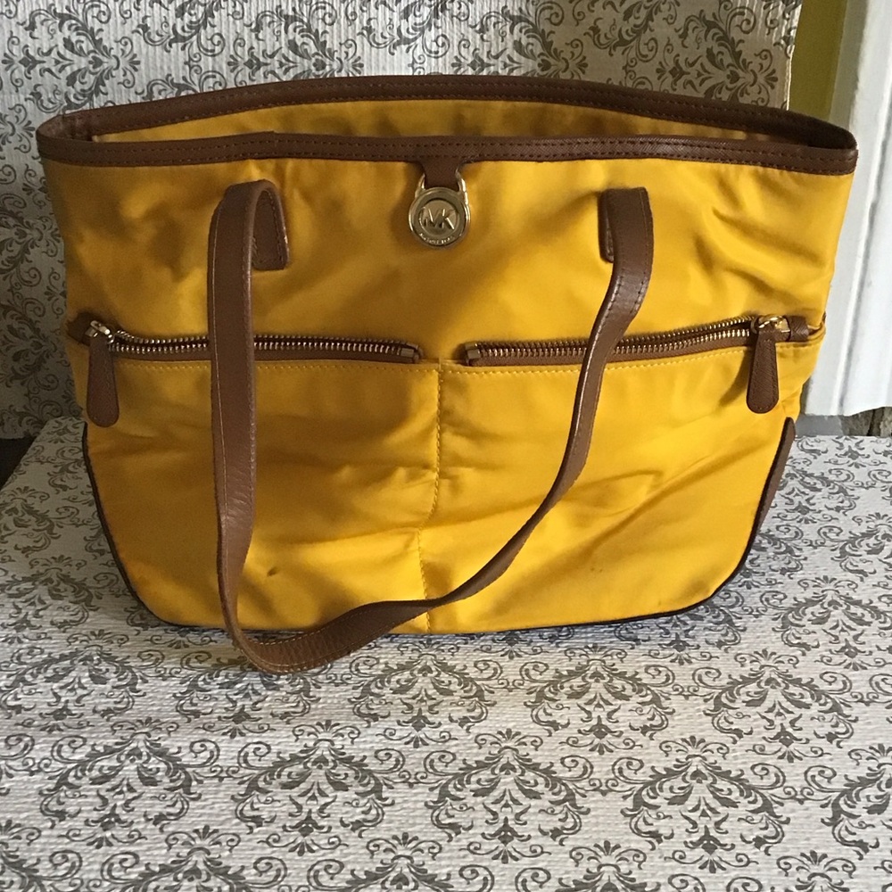 Yellow Tote Bag with Brown Straps